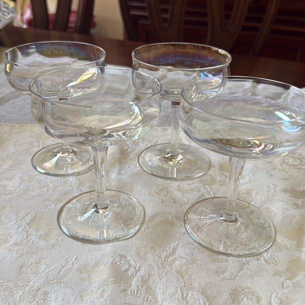 VTG set of 4 Iridescent Clear Glass footed stemmed glass cordial coupe Sherbet